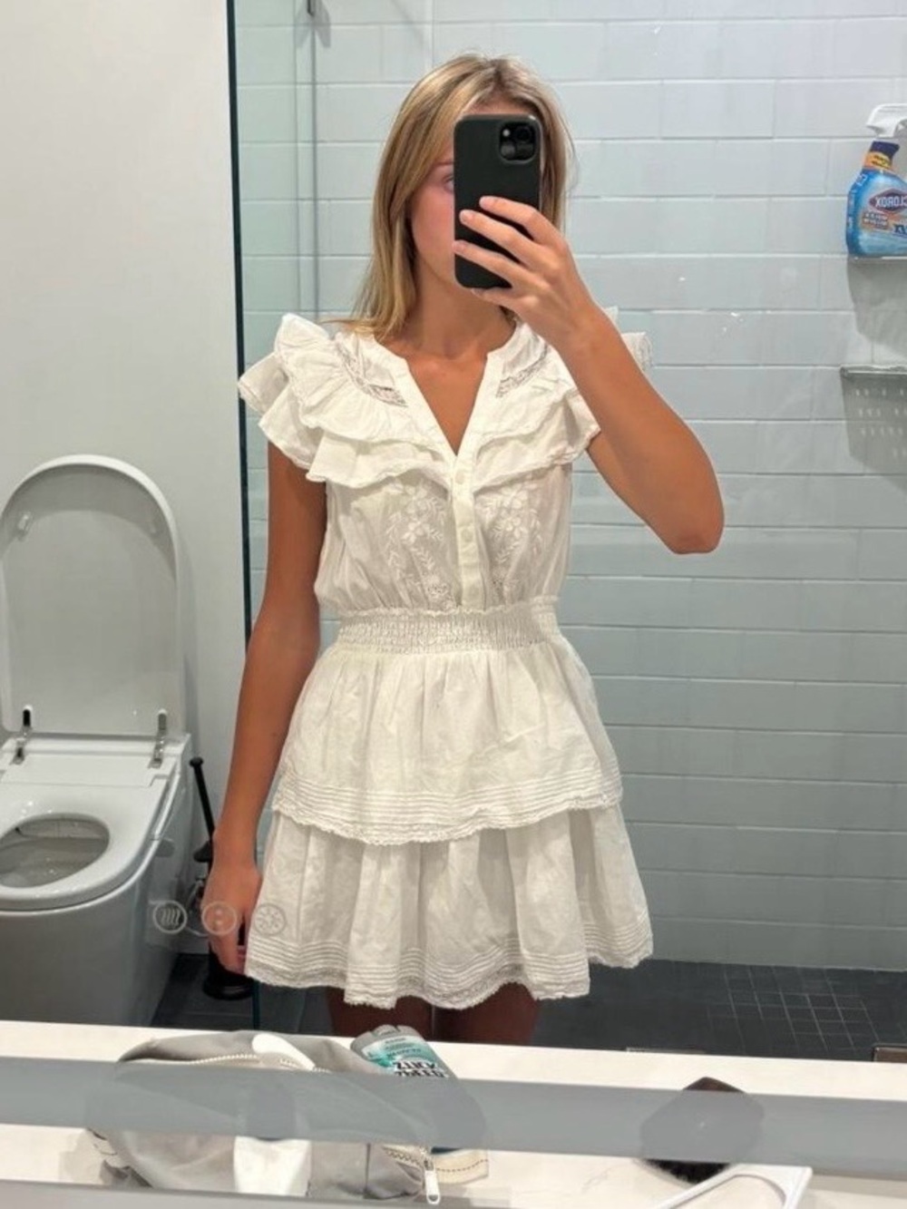 LoveShackFancy White Ruffled Tiered Mini Dress
